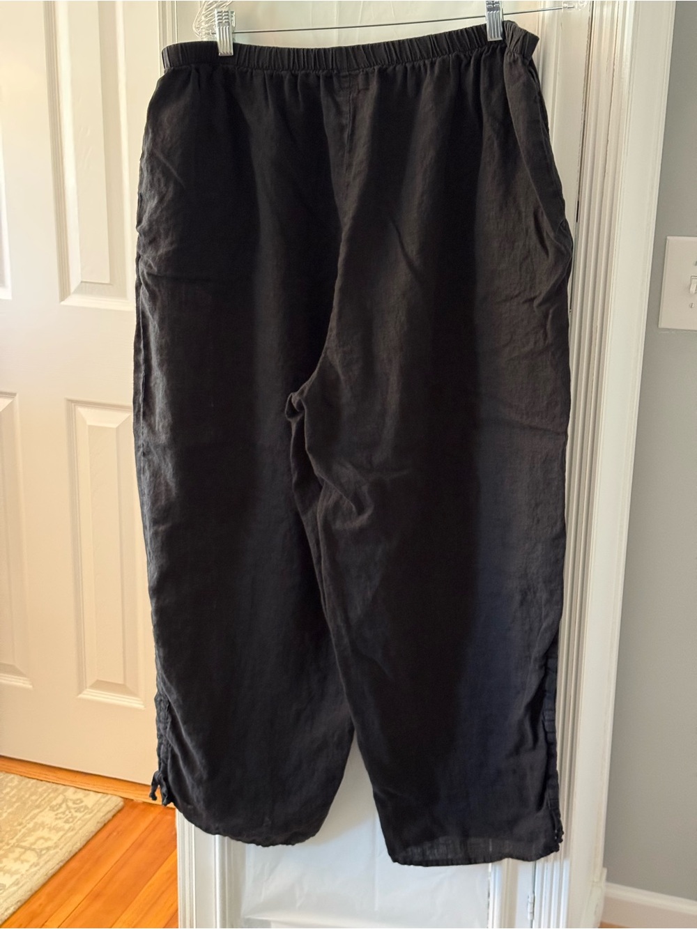 Flax Flat Front Cropped Linen Pants in Black Size 2G